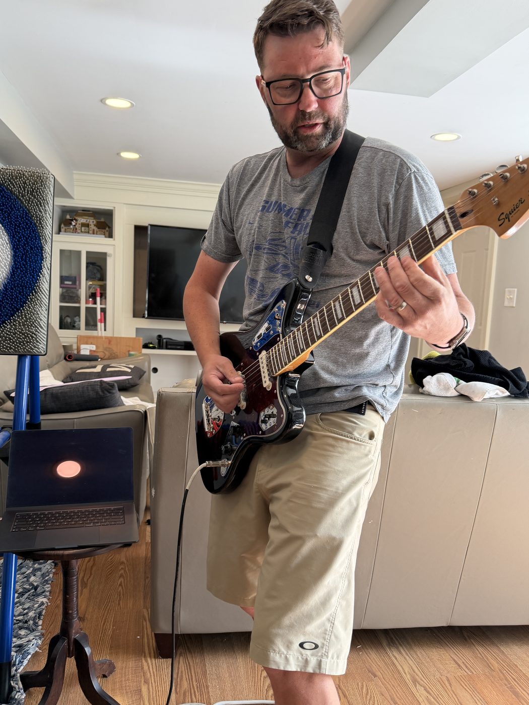 Playing an electric guitar